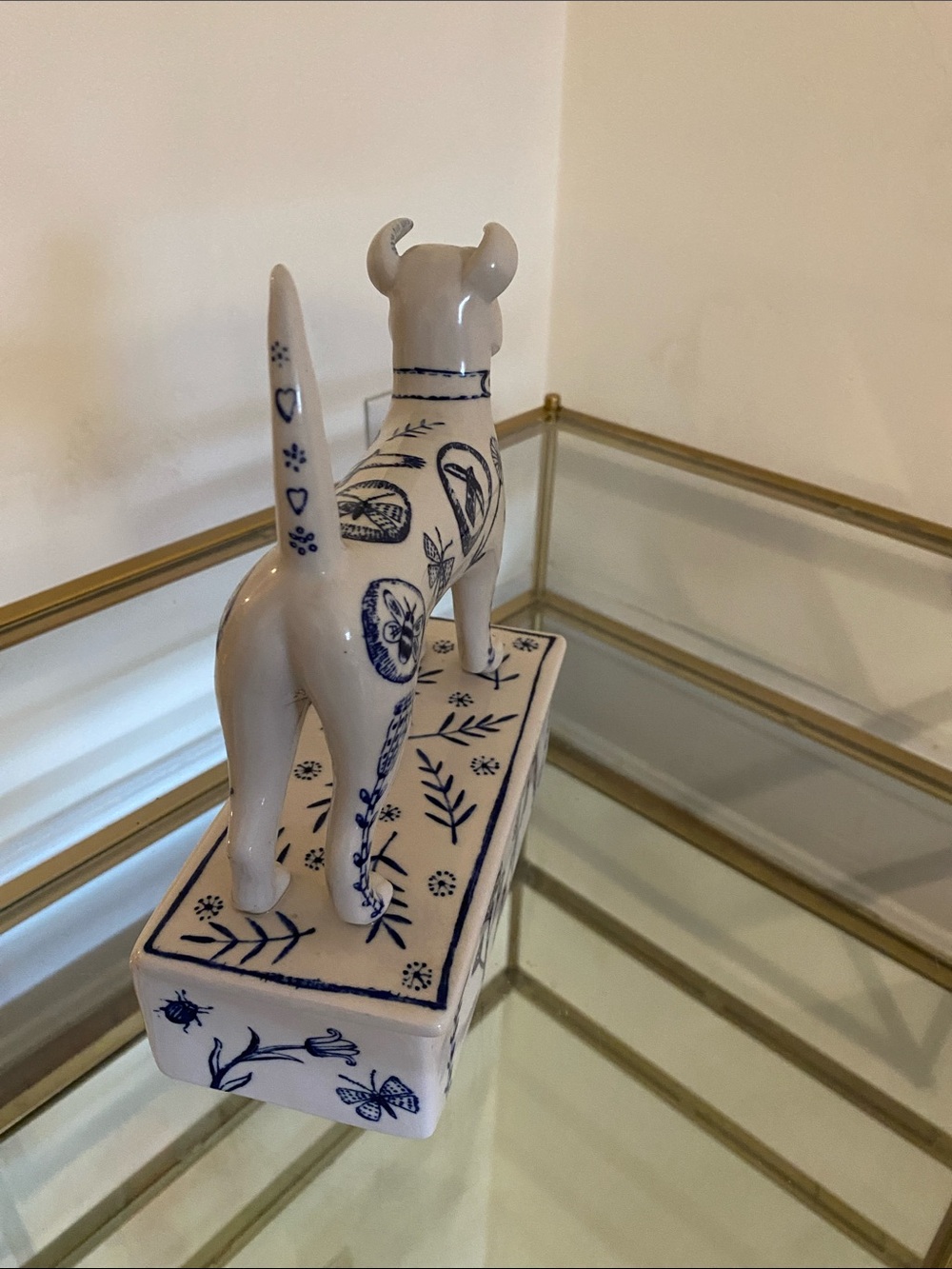 Anthropologie Ceramic Dog Trinket Box in White and Blue - Picture 6 of 7
